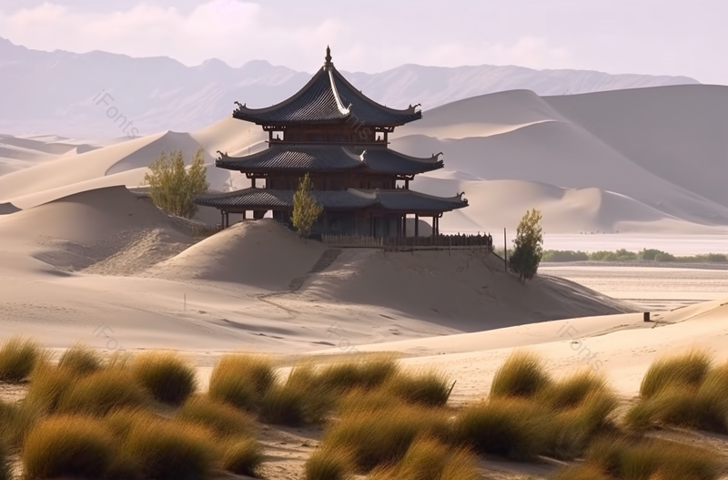 荒凉的沙漠绿植古代景点摄影图,高清,摄影图,摄影图片,图片大全,摄影图免费下载